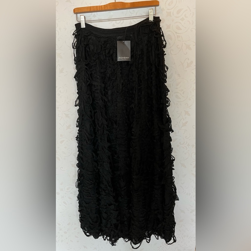 Yves Saint Laurent Tom Ford 2001 *RARE* Vintage Black Ribbon Maxi Skirt, Sz L